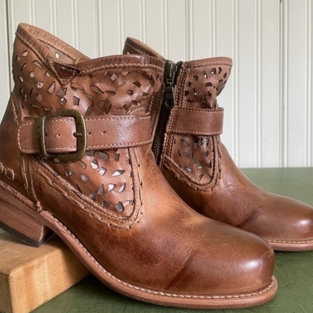Bed Stu Brown Ankle Booties with Distressed Leather 6.5